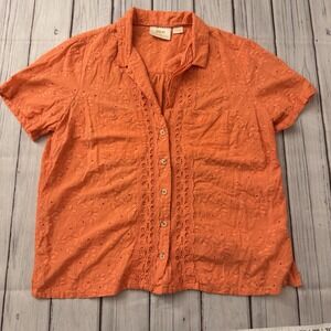 Anthro Maeve Salmon Pink Eyelet Short Sleeve Shirt Size 8 Women's Top